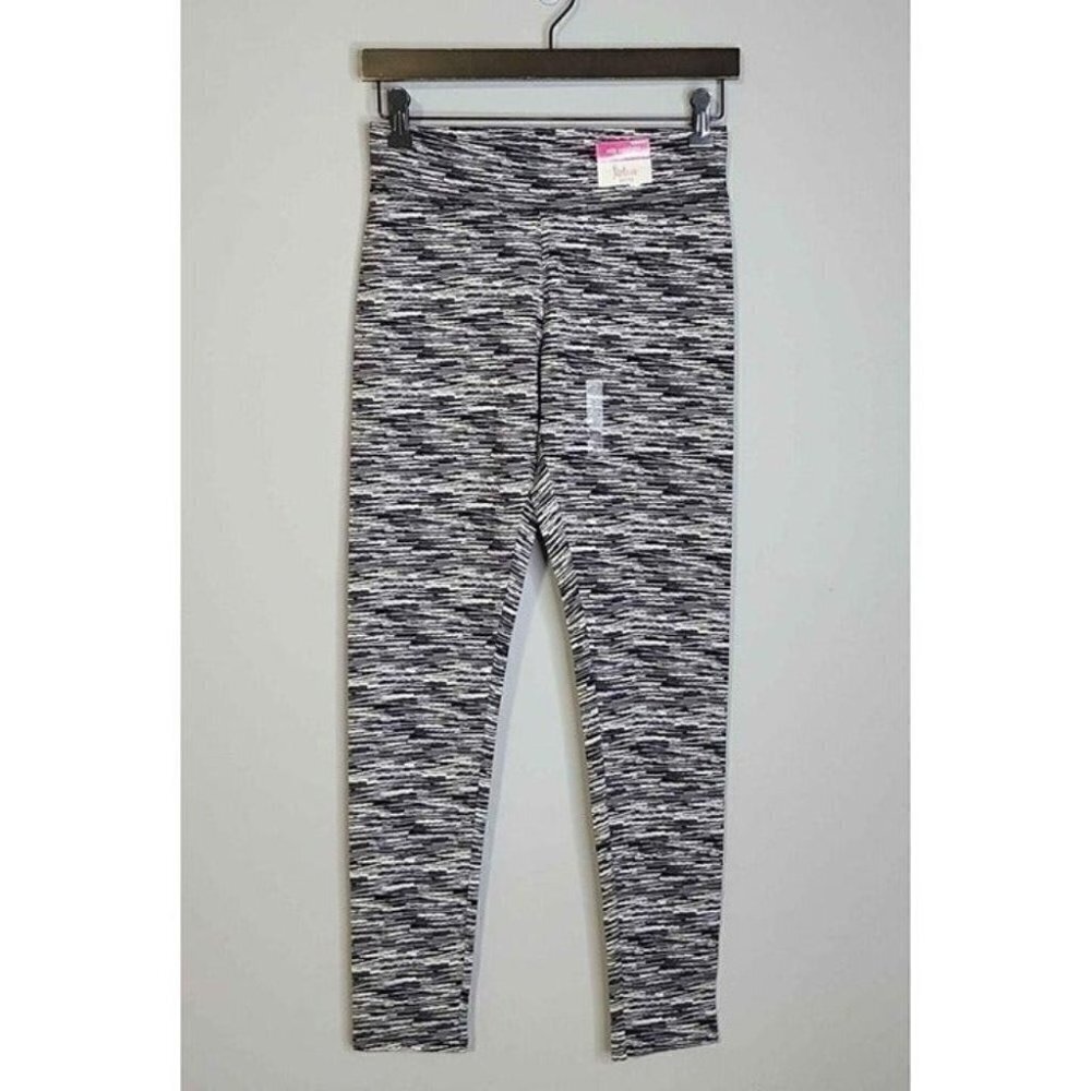 New Flirtitude Womens Wide Waistband Leggings Black Gray Space Dye Size Medium